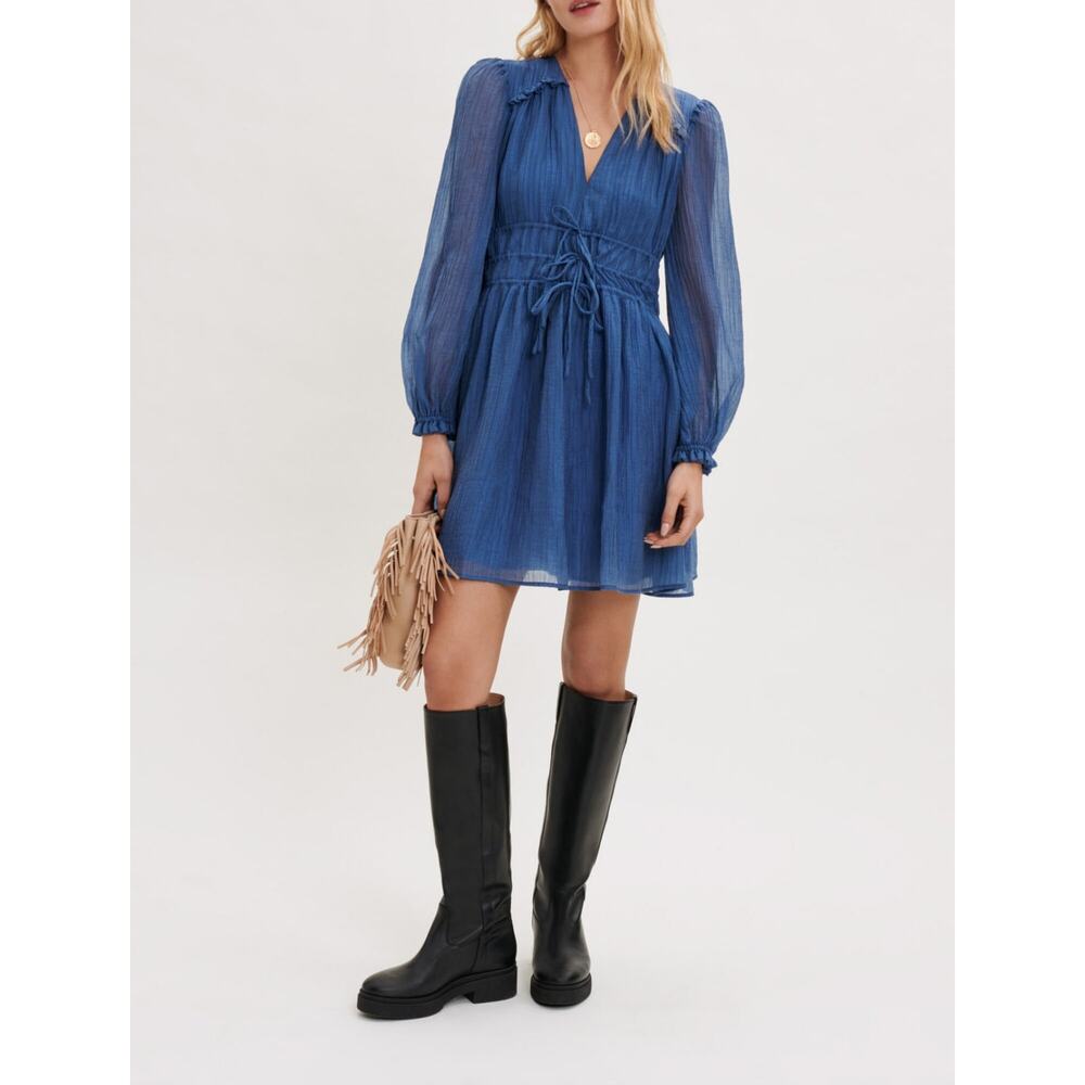 Maje Riala Voile Dress US M/FR38 with Fitted Waist in blue